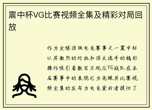 震中杯VG比赛视频全集及精彩对局回放